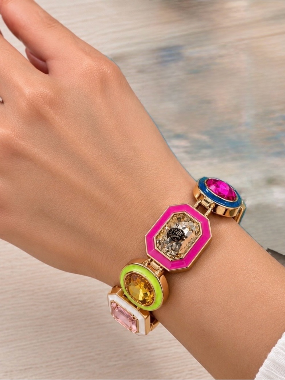 Kurt Geiger London Multicolor Crystal Statement Bracelet Gold Tone NEW